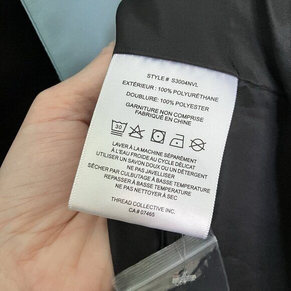 NVLT Vegan Trench Coat Womens L Blue Faux Leather Lined Contemporary - Picture 4 of 12